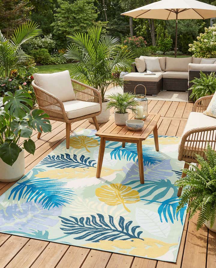 5' 3 x 8' Easy-Clean Botanical Indoor / Outdoor Rug