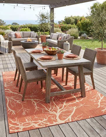 Terracotta Easy-Clean Botanical Indoor / Outdoor Rug