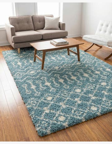 Light Blue Moroccan Trellis Shag Rug