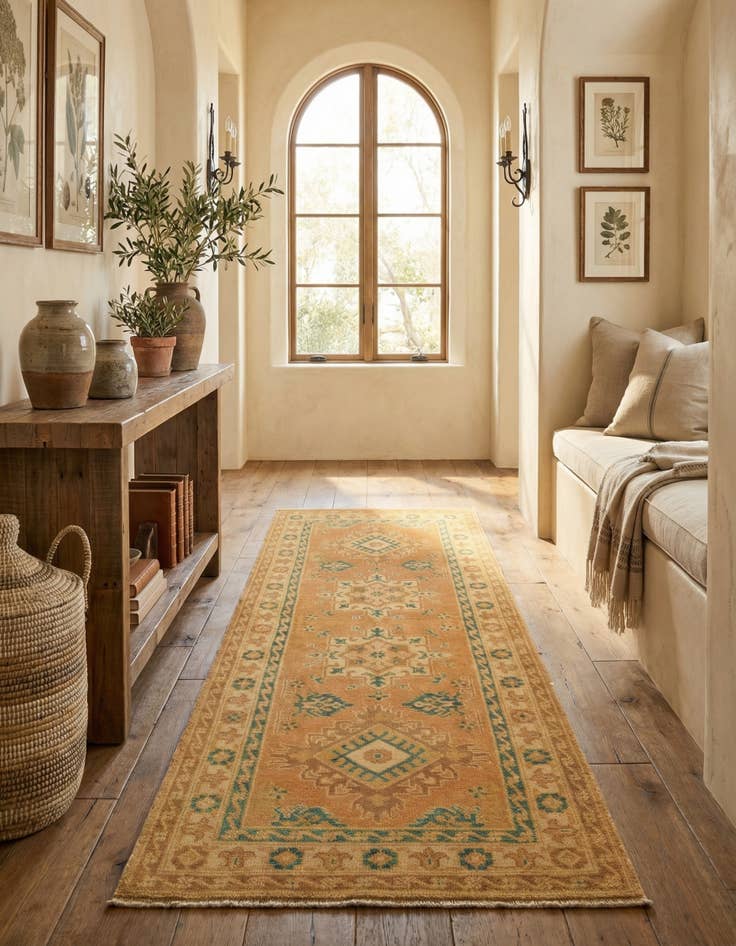 Detail image of 2' 7 x 6' 10 Hand Knotted Oushak Wool Runner Rug