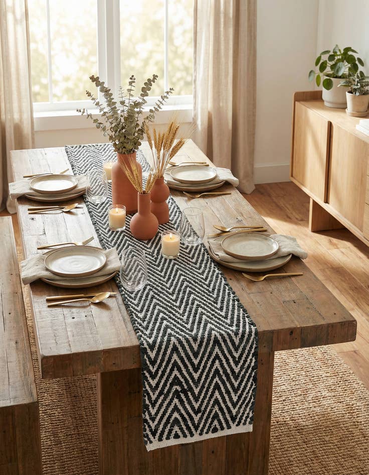 Detail image of 1' 2 x 6' 1  Hand Woven Chindi Chevron Table Runner Rug