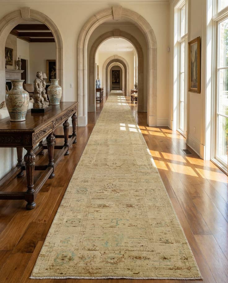 Detail image of 2' 6 x 18' 10 Hand Knotted Oushak Wool Runner Rug