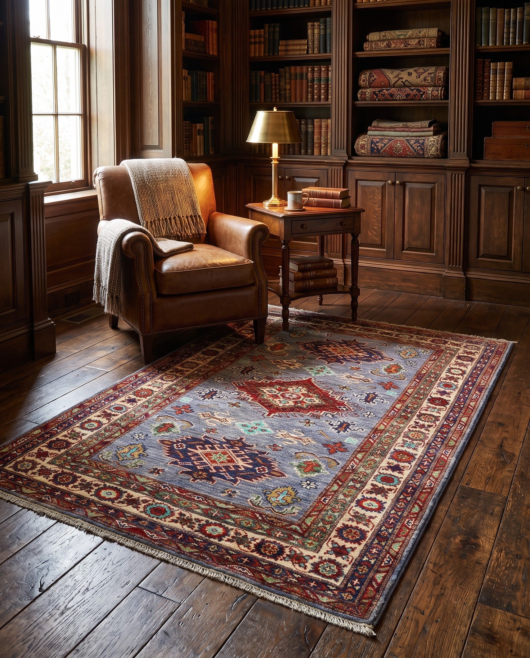 3' 4 x 4' 10 Hand Knotted Kazak Rug