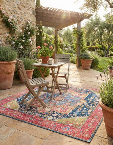 5' 3 x 5' 3 Easy-Clean Traditional Indoor / Outdoor Square Rug