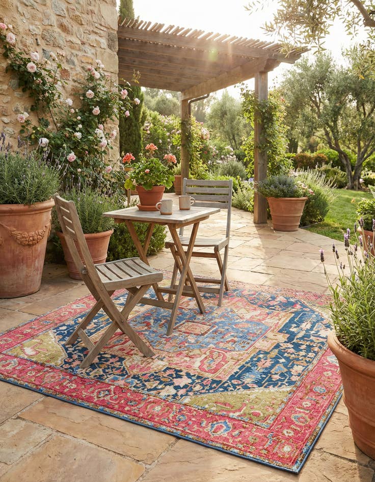 Detail image of 5' 3 x 5' 3 Washable Traditional Indoor / Outdoor Square Rug