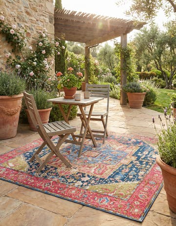 5' 3 x 5' 3 Easy-Clean Traditional Indoor / Outdoor Square Rug