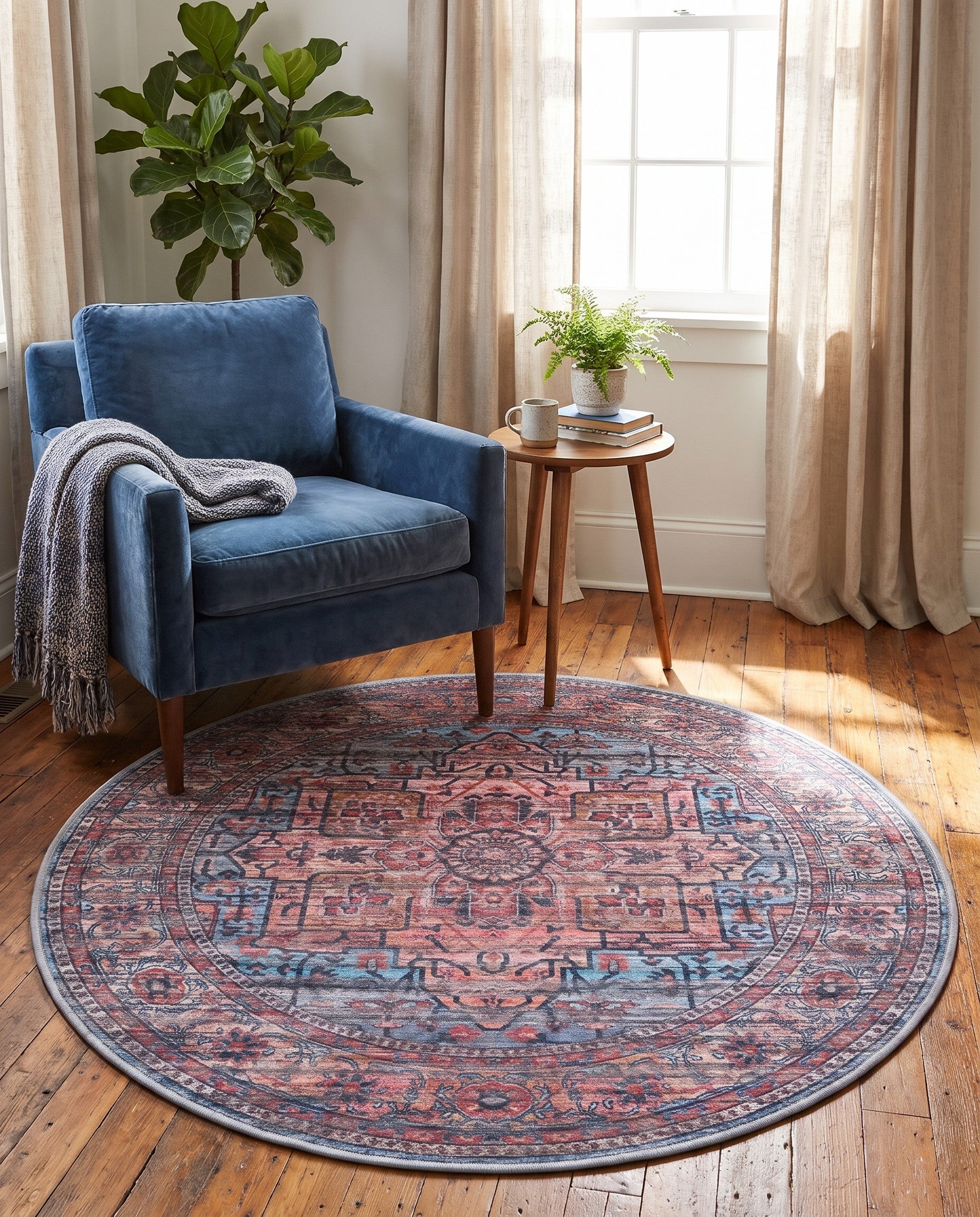 Blue Maahru Rond Vloerkleed