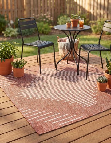 Rust Red Easy-Clean Modern Indoor / Outdoor Square Rug