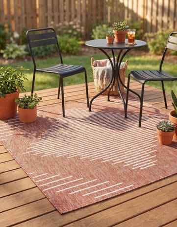 Rust Red Easy-Clean Modern Indoor / Outdoor Square Rug