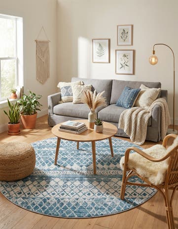 Blue Leipzig Round Rug