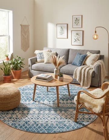 Blue Leipzig Round Rug