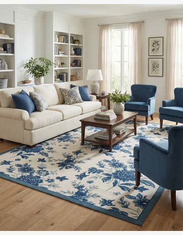 Ivory and Blue Blossom Rug