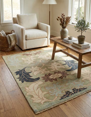 4' 2 x 5' 3 Hand Knotted Oushak Wool Square Rug