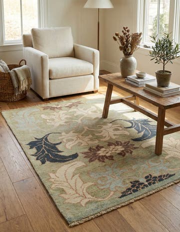 4' 2 x 5' 3 Hand Knotted Oushak Wool Square Rug
