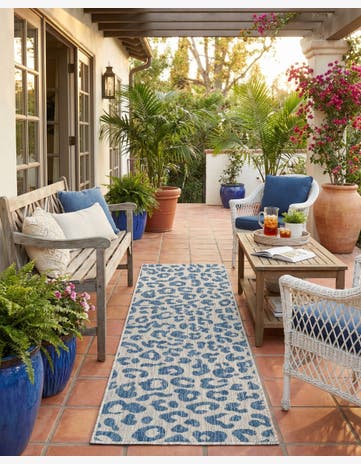 Blue Easy-Clean Safari Indoor / Outdoor Runner Rug