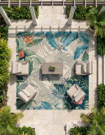 7' 10 x 7' 10 Easy-Clean Botanical Indoor / Outdoor Square Rug