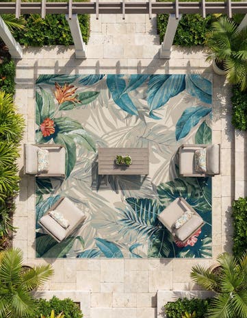 7' 10 x 7' 10 Easy-Clean Botanical Indoor / Outdoor Square Rug
