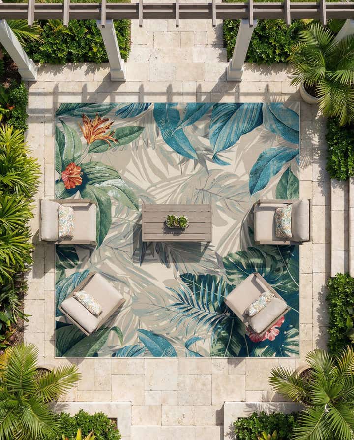 7' 10 x 7' 10 Easy-Clean Botanical Indoor / Outdoor Square Rug