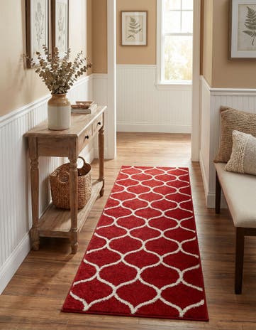 Red Lattice Frieze Runner Rug