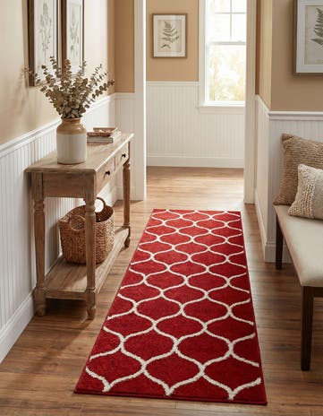 Red Lattice Frieze Runner Rug