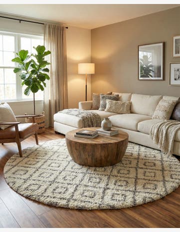 Ivory Trellis Shag Round Rug