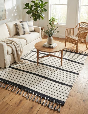 Black and White Hand Woven Chindi Cotton Square Rug