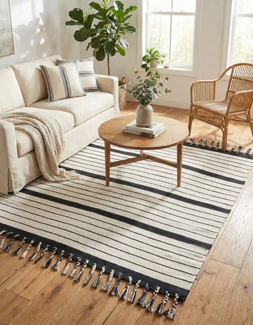 Black and White Hand Woven Chindi Cotton Square Rug