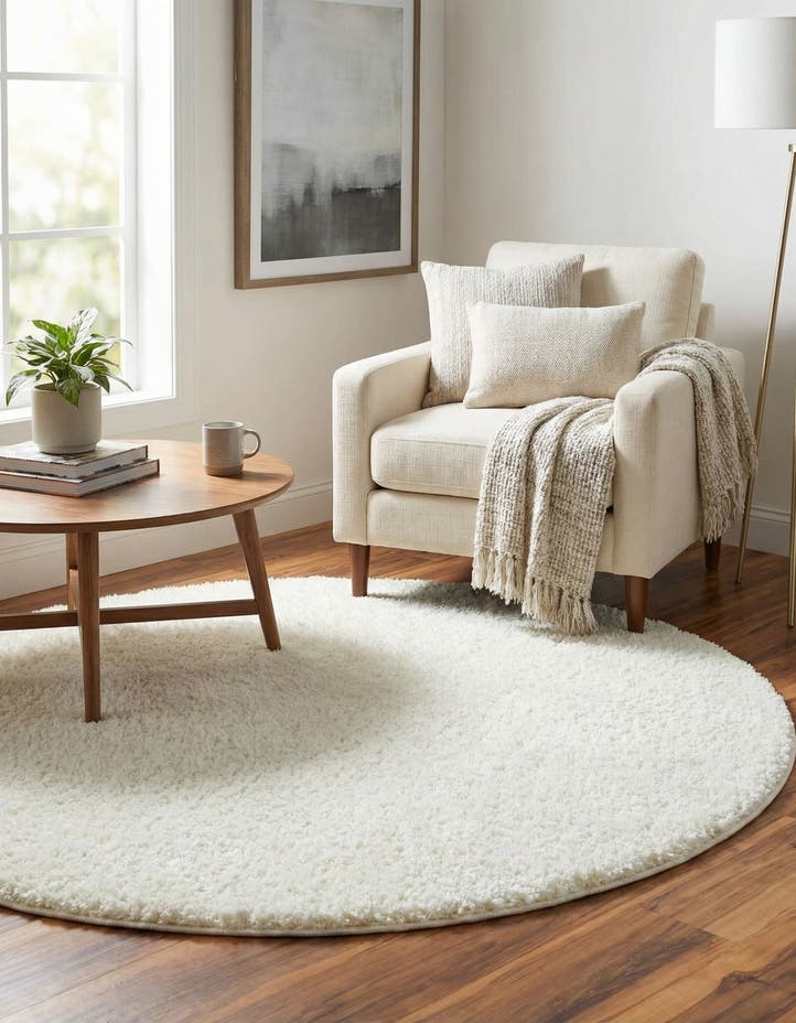 7' x 7' Soft Solid Shag Round Rug
