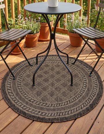 Chocolate Brown Easy-Clean Lattice Indoor / Outdoor Round Rug