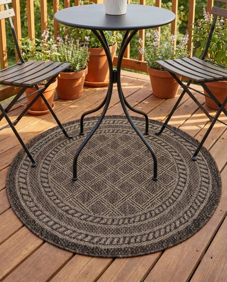 Detail image of 3' 3 x 3' 3 Easy-Clean Lattice Indoor / Outdoor Round Rug