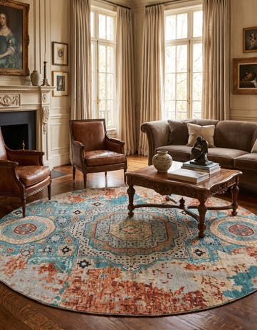 7' 11 x 7' 11 Hand Knotted Mamluk Ziegler Round Rug