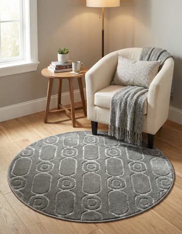 Gray and Silver Vogue Geo Round Rug
