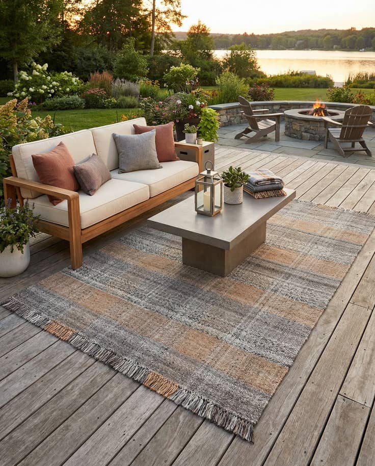 Detail image of 6' 1 x 9' Easy-Clean Eco Plaid Washable Indoor / Outdoor Rug