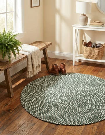 Green Handmade Tweed Braided Jute Round Rug