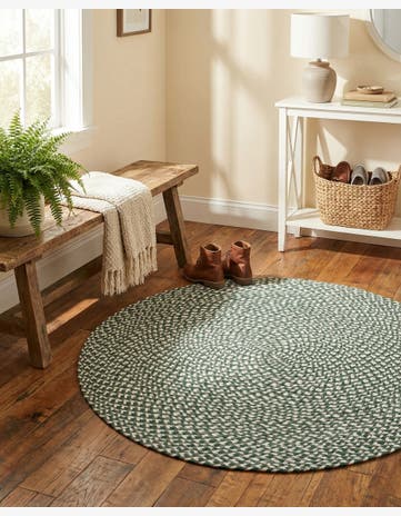 Green Handmade Tweed Braided Jute Round Rug