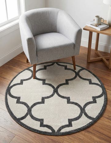 Beige and Black Trellis Round Rug
