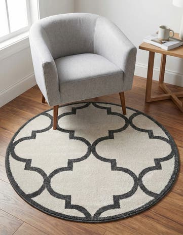 Beige and Black Trellis Round Rug