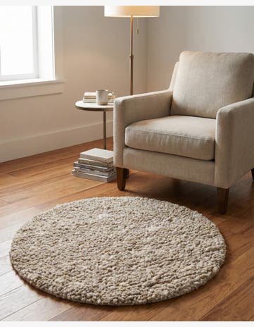 Taupe Hand Woven Haka Deluxe Shag Round Rug