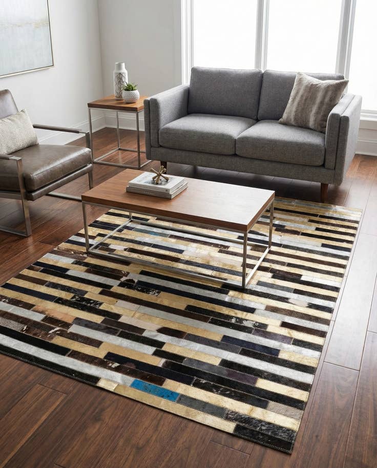 Detail image of 4' 1 x 5' 5 Cowhide - Patchwork Rug