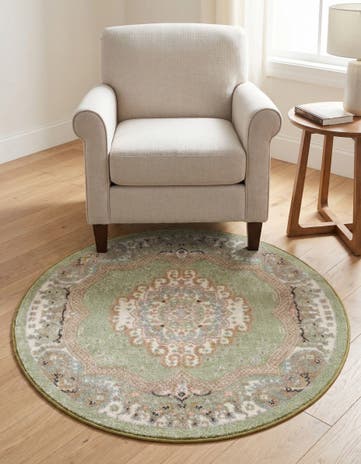Light Green Kamala Washable Round Rug
