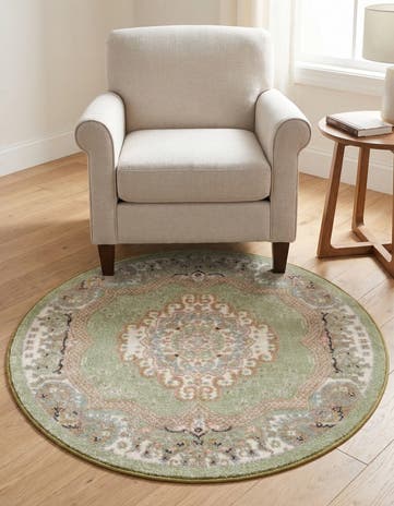 Light Green Kamala Washable Round Rug
