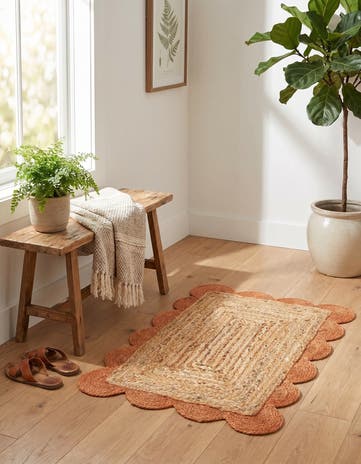 Natural and Terracotta Handmade Scallop Braided Jute Rug