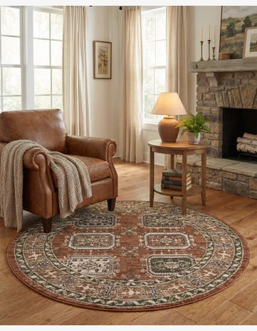 Terracotta Rust Red Grand Tradition Round Rug