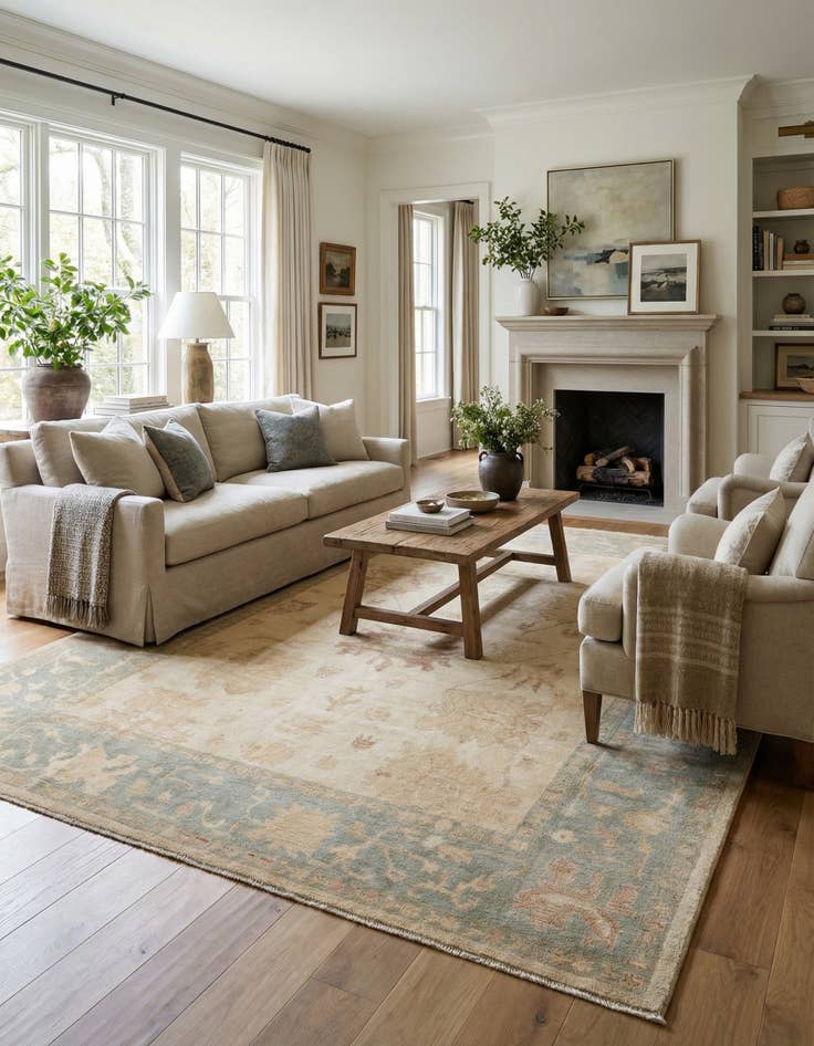 Detail image of 9' 2 x 11' 10 Hand Knotted Oushak Wool Rug