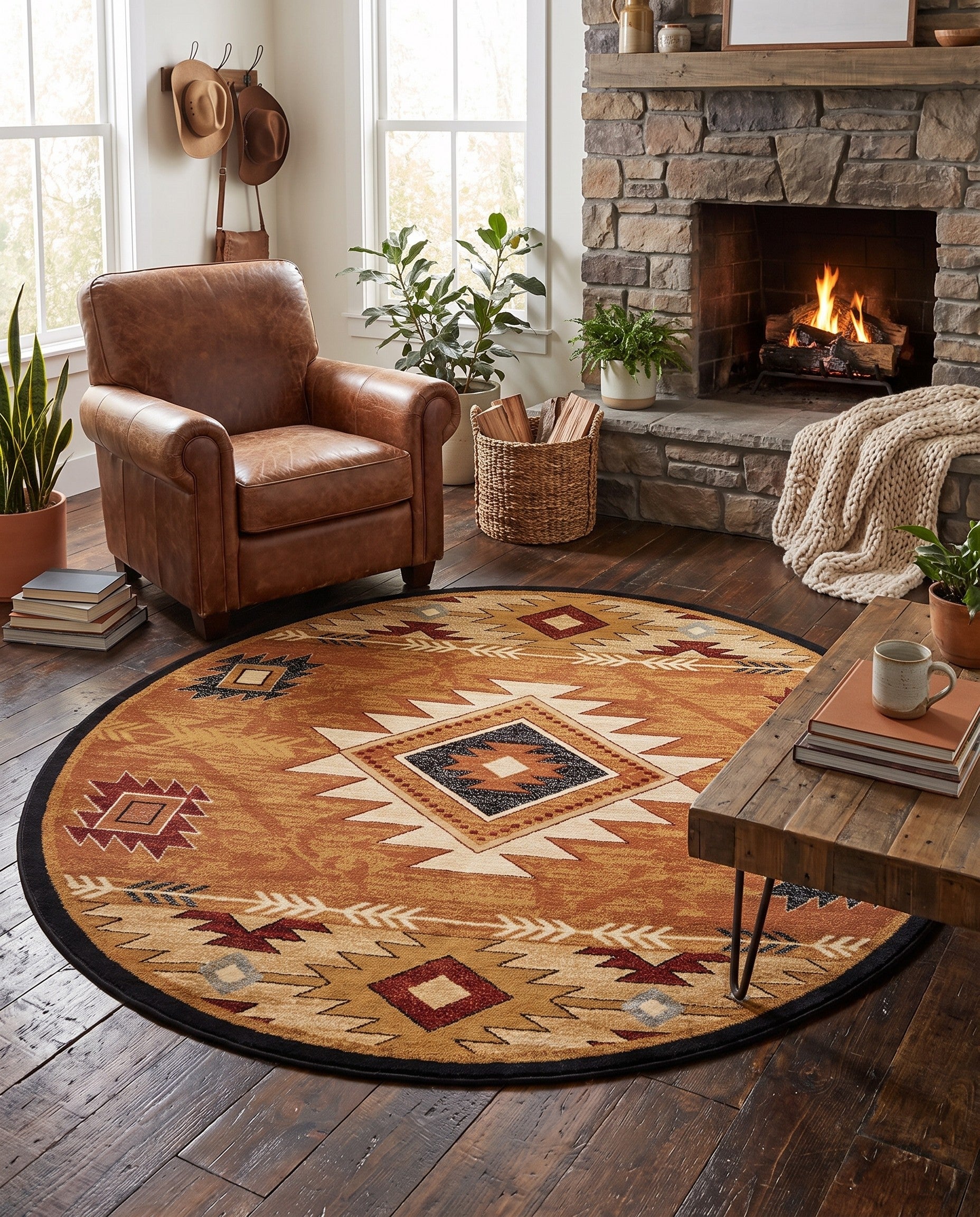 Brick Pioneer Round Rug