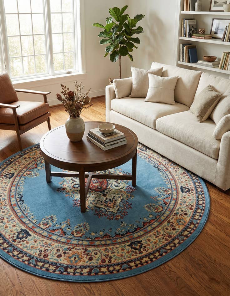 Detail image of 7' 10 x 7' 10 Mashad Design Round Rug