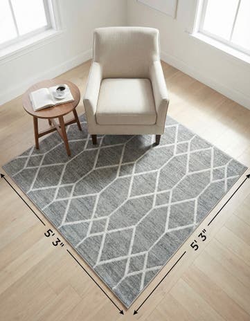 Gray Lattice Trellis Square Rug