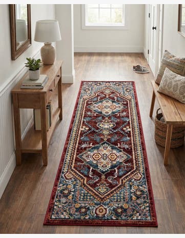 Burgundy Red Kamala Washable Runner Rug