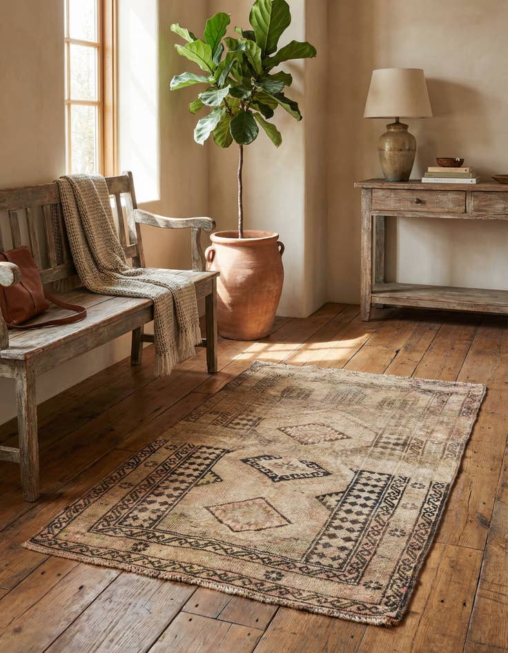 Detail image of 2' 6 x 4' Hand Knotted Ultra Vintage Persian Wool Rug