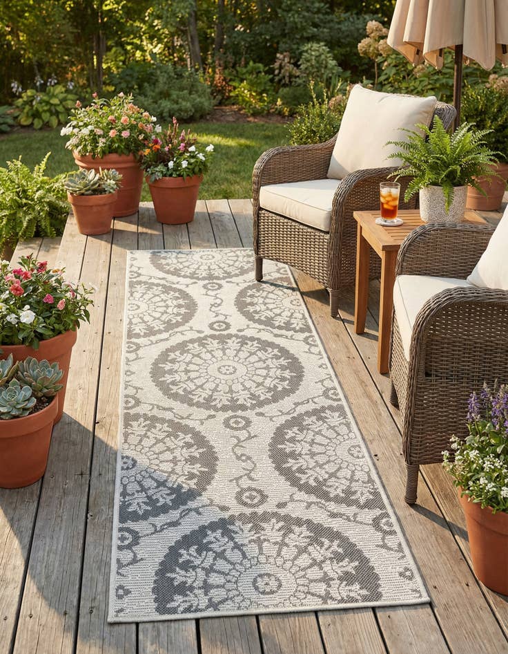 Detail image of 2' 2 x 6'  Washable Botanical Indoor / Outdoor Runner Rug